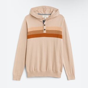Hawker Rye Tan Stripe Hooded Henley Sweater